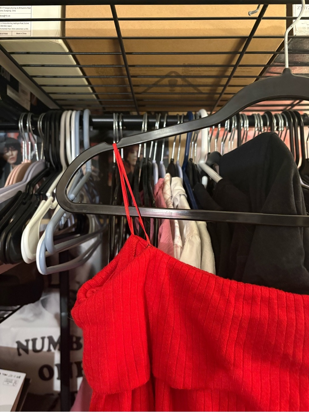 Red Off-Shoulder Ribbed Long Sleeve Top - Picture 3 of 5